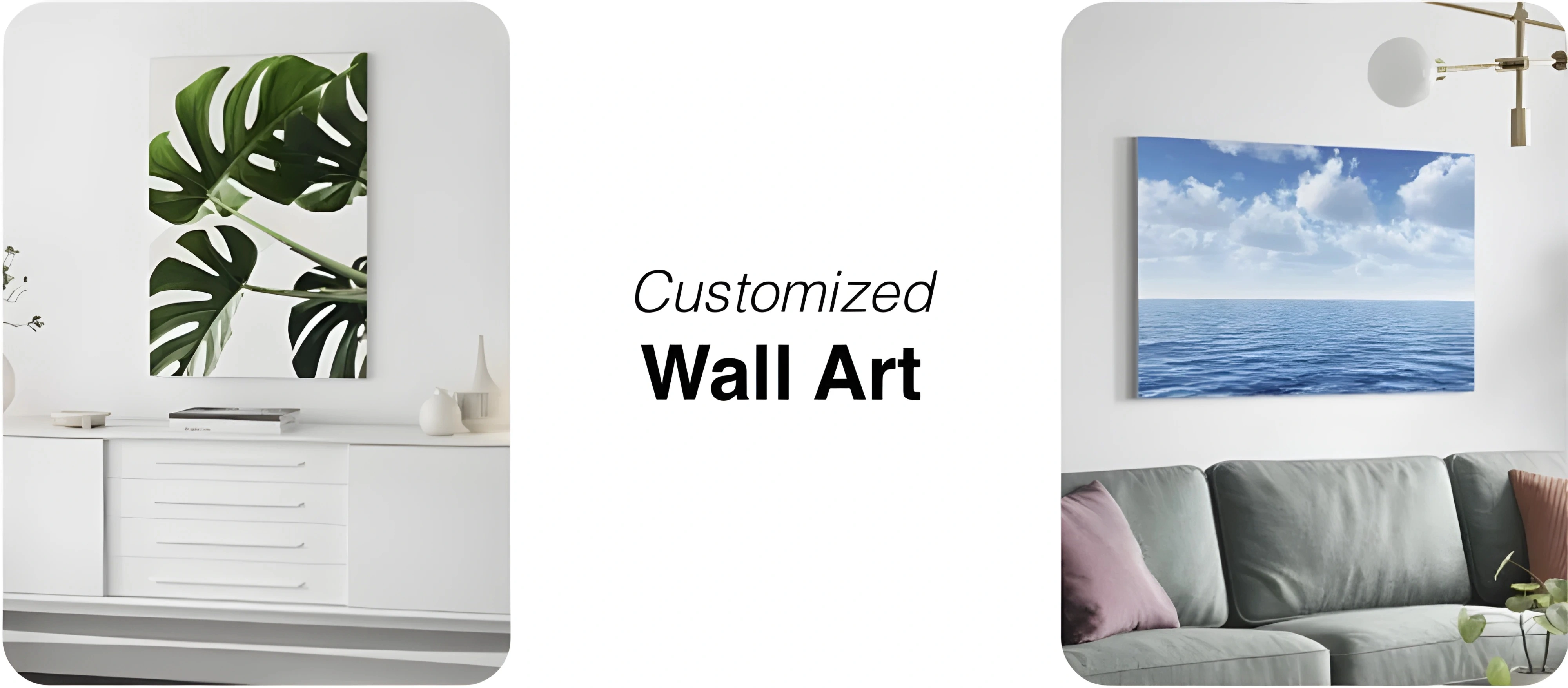 Customized wall art examples: plant and ocean scenes